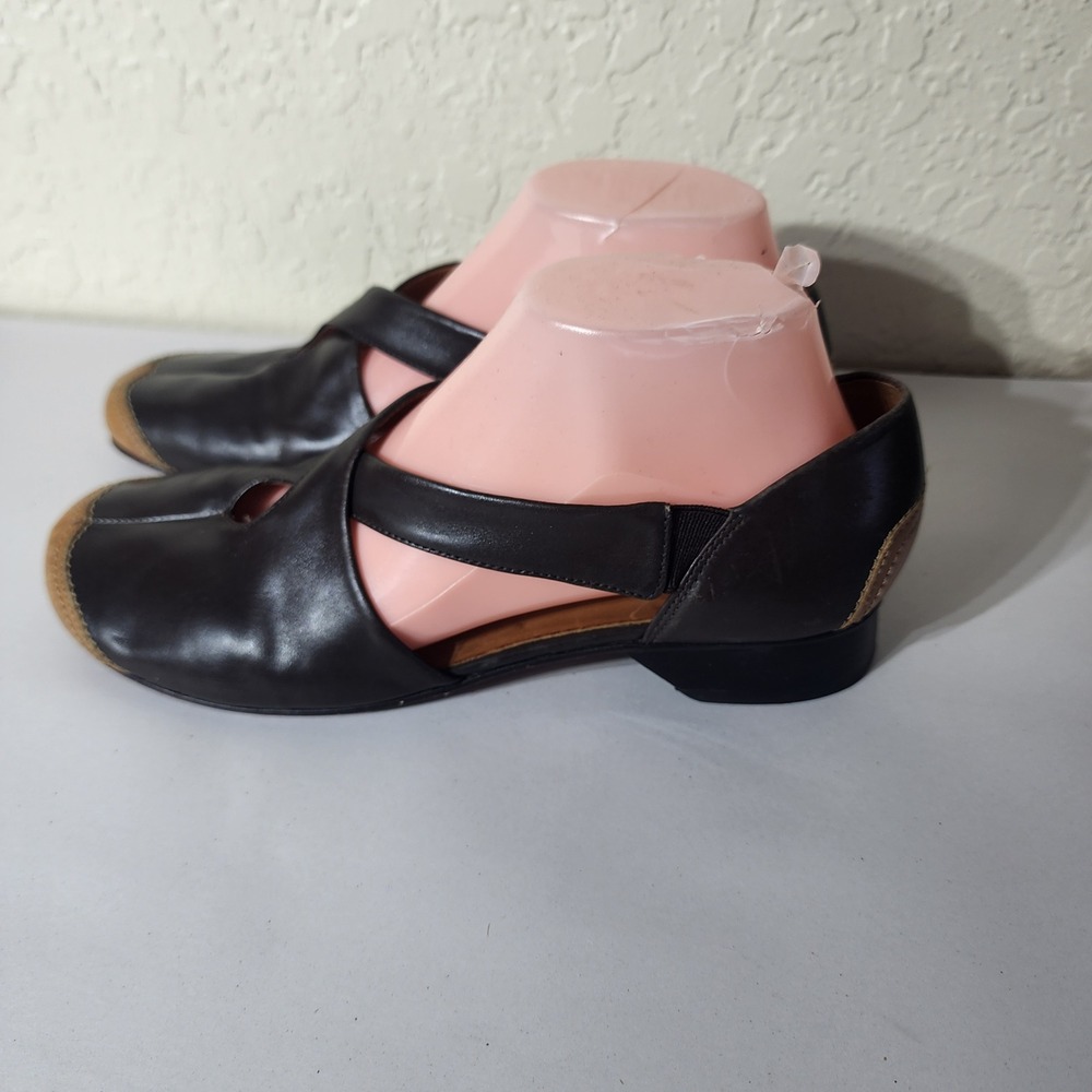 Antonio Melani Brown Leather Cross Strap Cutout Flats Shoes Womens 8.5 M